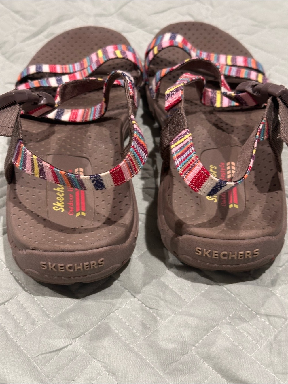 Skechers Women’s Multicolor Striped Strap Sandals with Brown Footbed - Picture 5 of 6